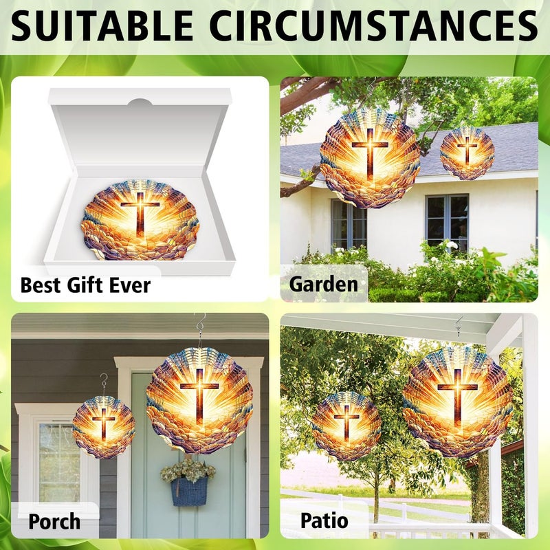 PODMemory Cross Wind Spinner, Cross Wind Spinner Hanging for Yard and Garden, Unique Gift Wind Spinner, 3D Hanging Wind Spinner Outdoor, Cute Religious Cross Wind Spinner - Image 5